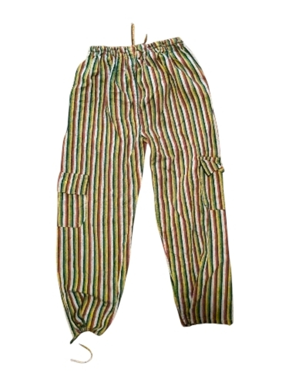 Handmade Jamaican Striped Tweed Drawstring Capris M